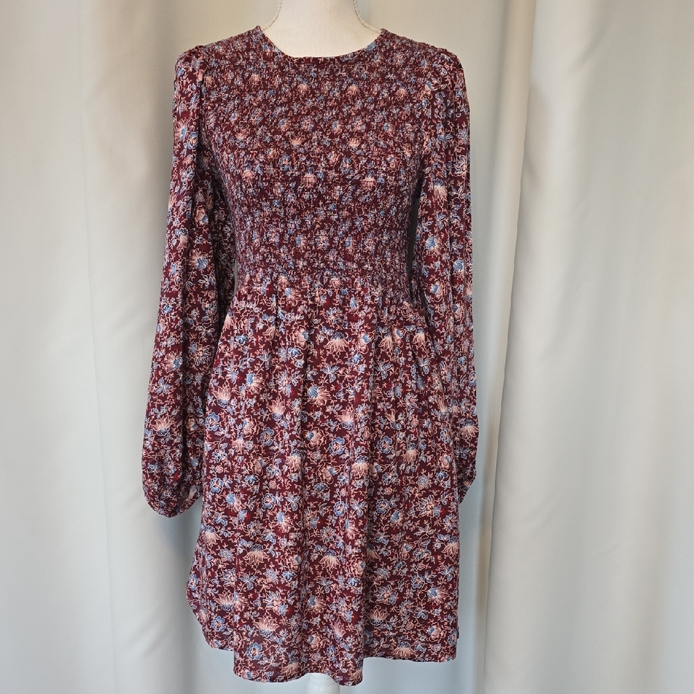 Old Navy Burgundy Floral Long Sleeve Dress